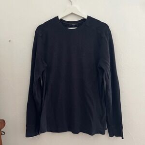 Vince Men's Pima Cotton Blend Black Waffle Knit Panel Long Sleeve Shirt L